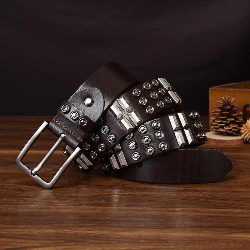 Edgy Premium Geometric and Round Stud-Embellished Leather Belt - Image 6