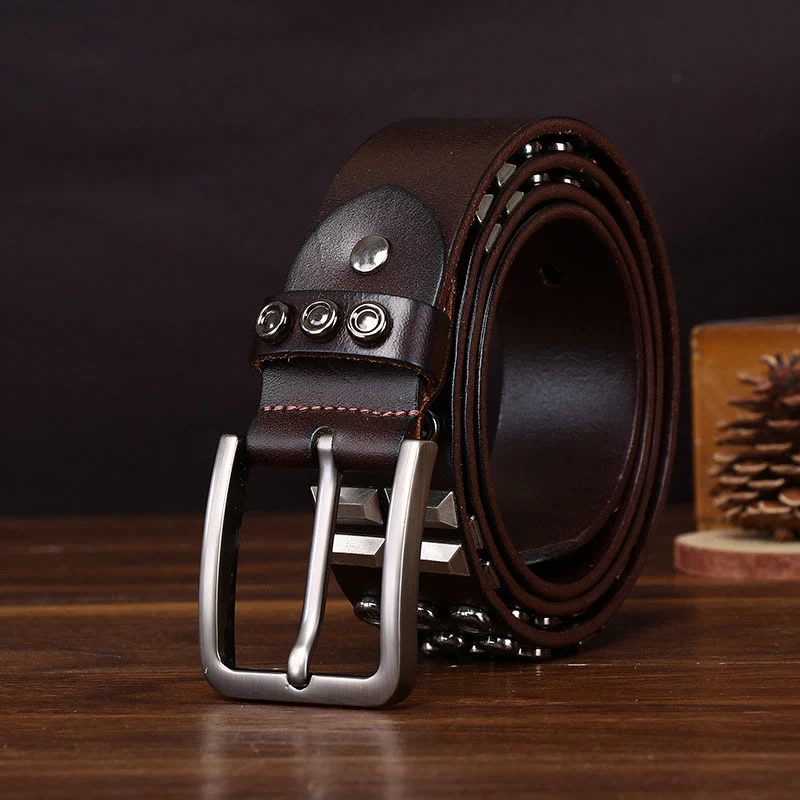 Edgy Premium Geometric and Round Stud-Embellished Leather Belt - Image 7