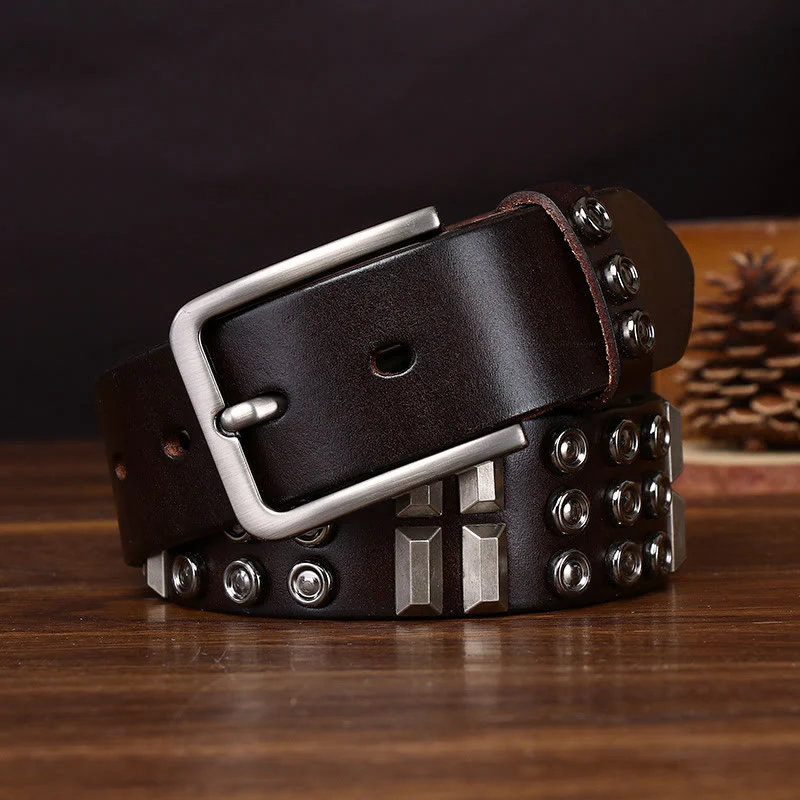 Edgy Premium Geometric and Round Stud-Embellished Leather Belt - Image 8