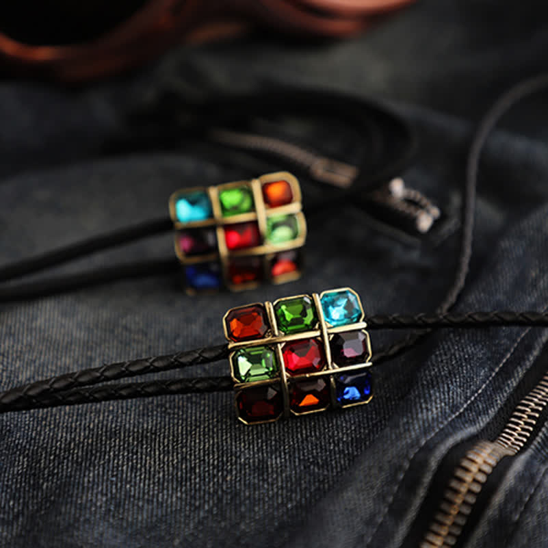 Geometric Mosaic Cube Gemstone Bolo Tie - Image 6