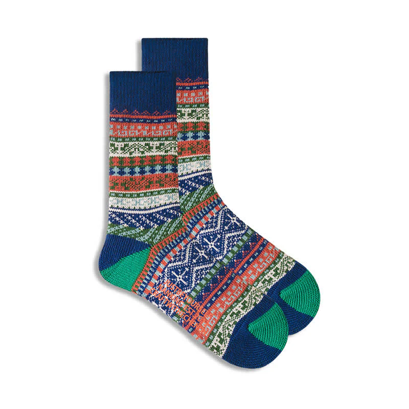 Geometric Pattern Vintage Cotton Crew Socks - Image 2