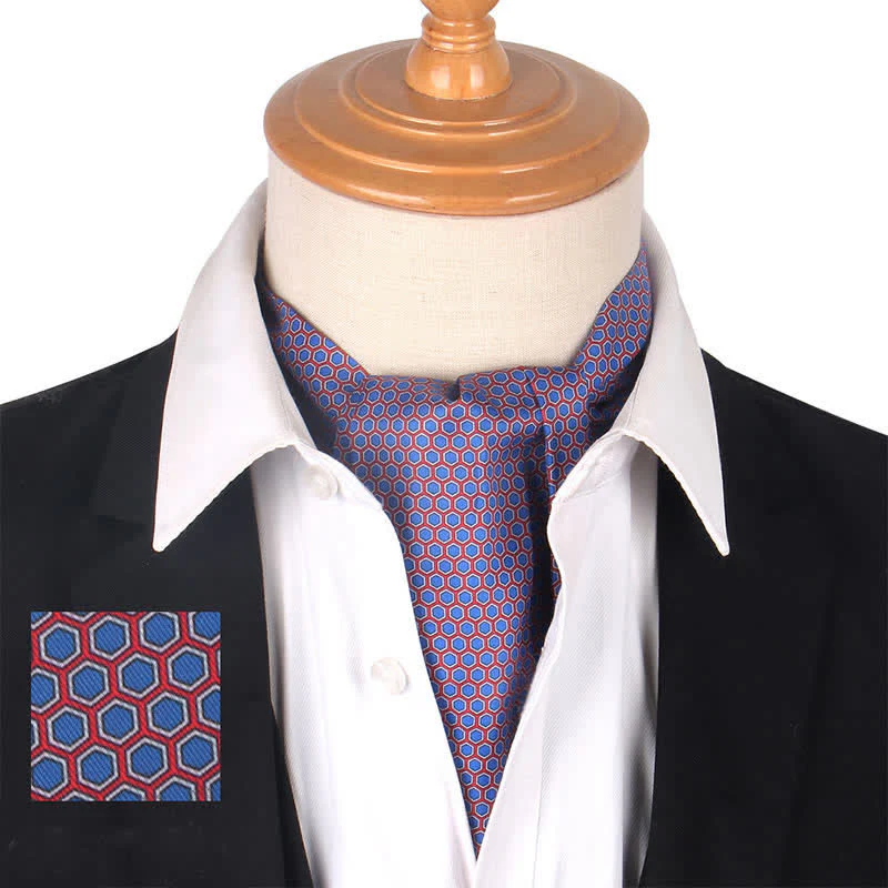 Geometrical Hexagon Printed Gray Purple Ascot Cravat - Image 2