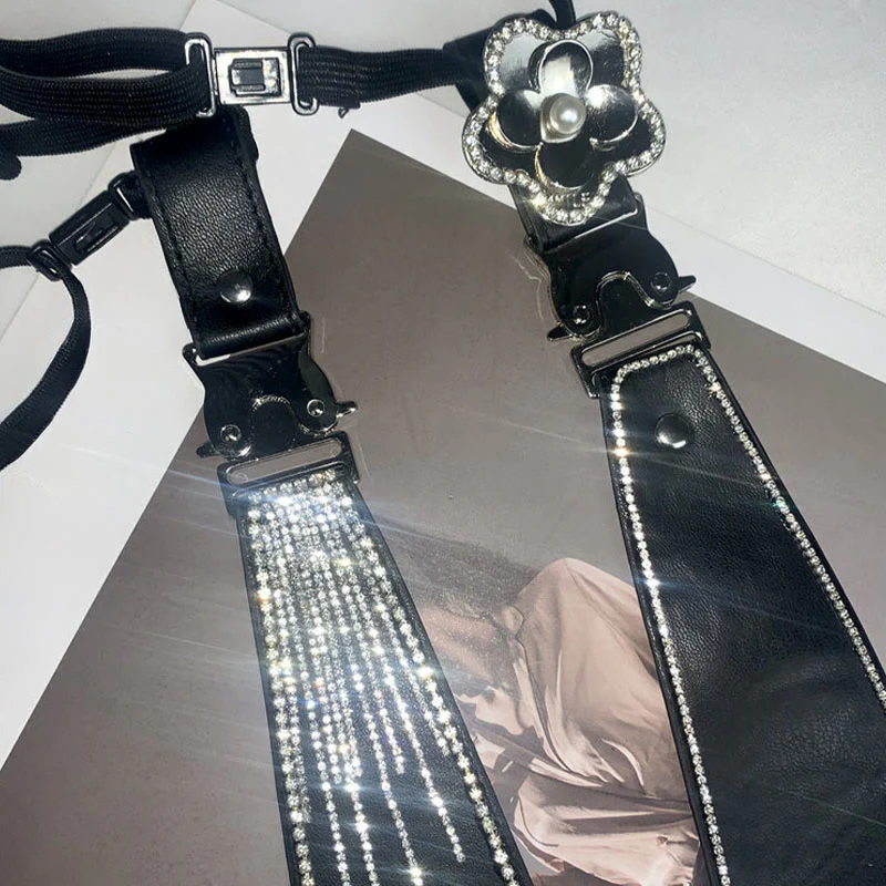 Glam Punk Party Rhinestone Fringe Leather Pre-Tied Necktie - Image 2
