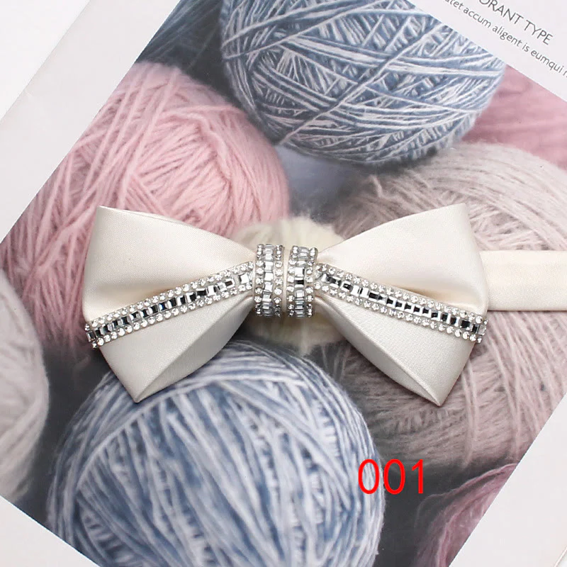 Glitter Diamond Silk Satin Adjustable Strap Bow Tie - Image 2