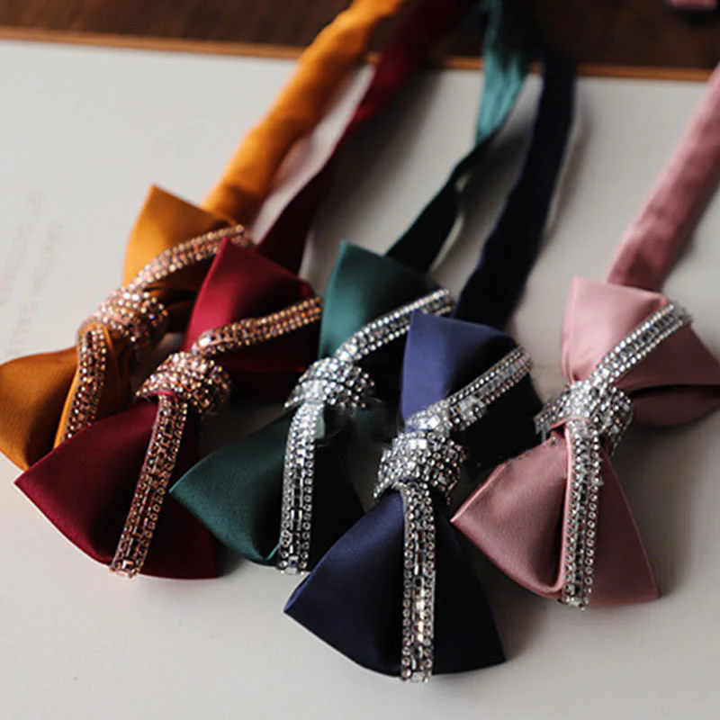 Glitter Diamond Silk Satin Adjustable Strap Bow Tie - Image 3