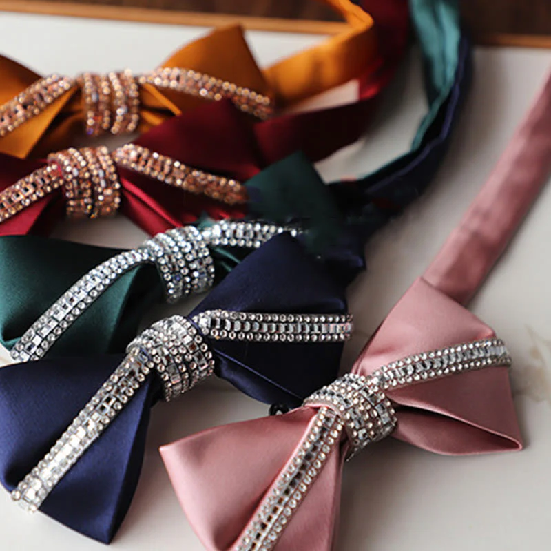 Glitter Diamond Silk Satin Adjustable Strap Bow Tie - Image 4