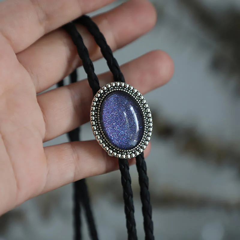 Glitter Purple Gem Retro Metal Bolo Ties