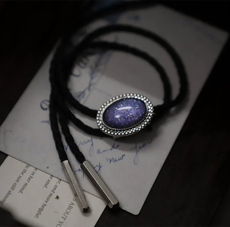 Glitter Purple Gem Retro Metal Bolo Ties - Image 7