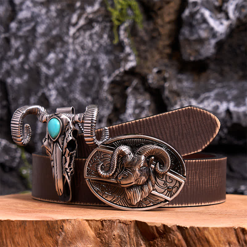 Goat DIY Hidden Knife Belt Buckle Turquoise Skull Sheep Pendant Bundle Set - Image 6