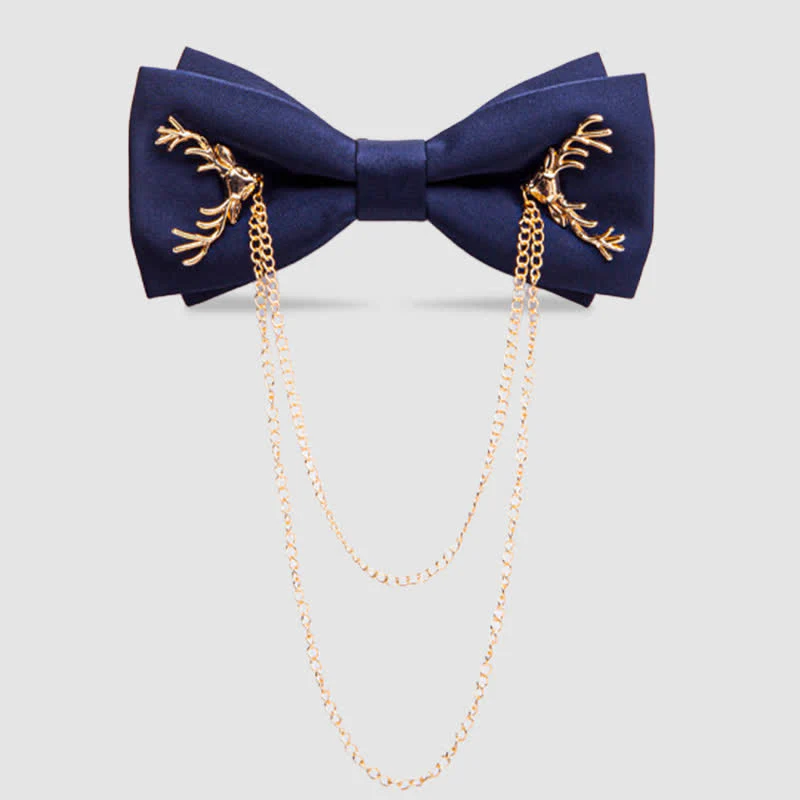 Gold Antler-Shaped Distinctive Formal Bow Tie With Chain - Image 2