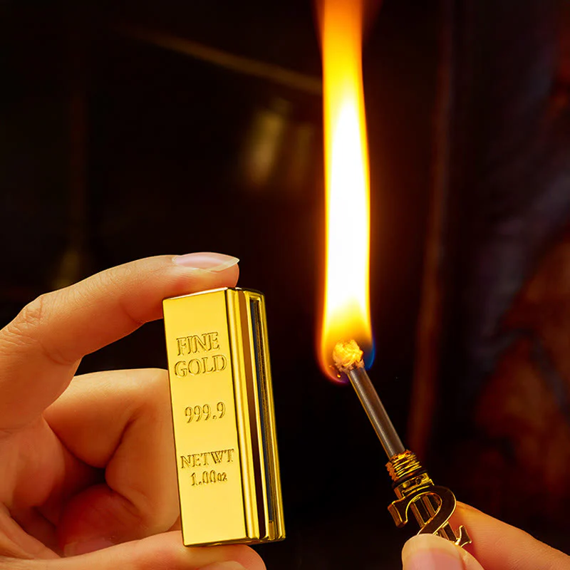 Gold Bar Design Metal Match Lighter With Keychain - Image 3