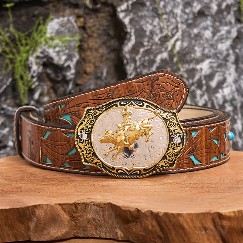 Gold & Black DIY Western Horse Riding Knight Cowboy Buckle Leather Belt - Image 4