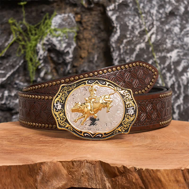 Gold & Black DIY Western Horse Riding Knight Cowboy Buckle Leather Belt - Image 5
