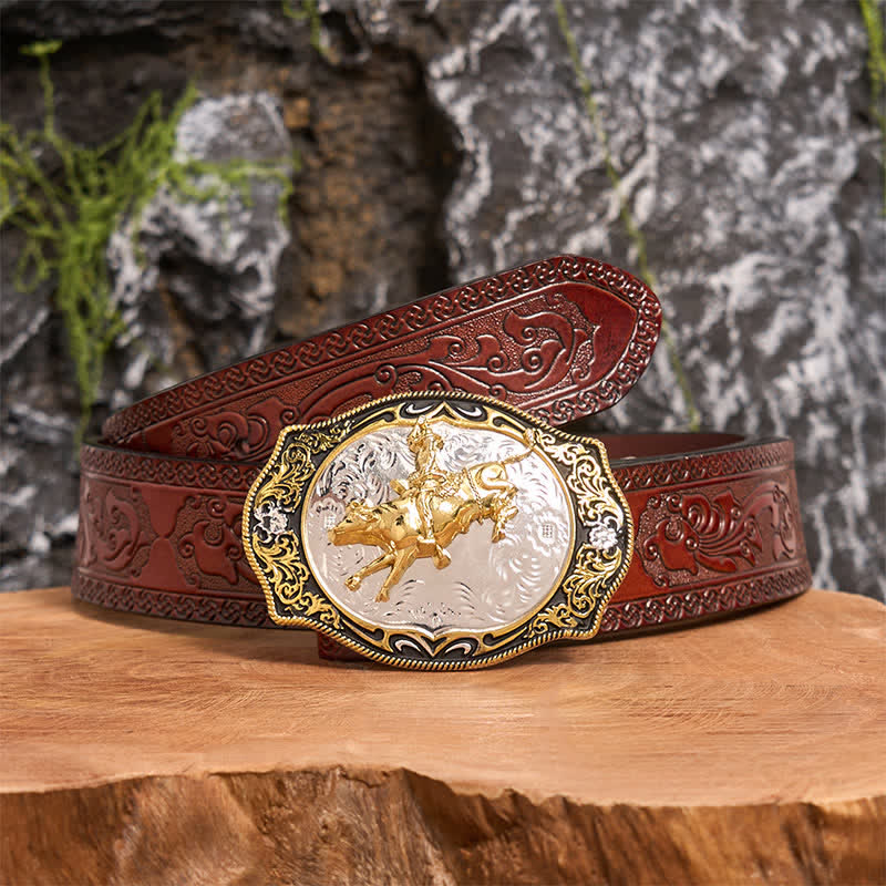 Gold & Black DIY Western Horse Riding Knight Cowboy Buckle Leather Belt - Image 7