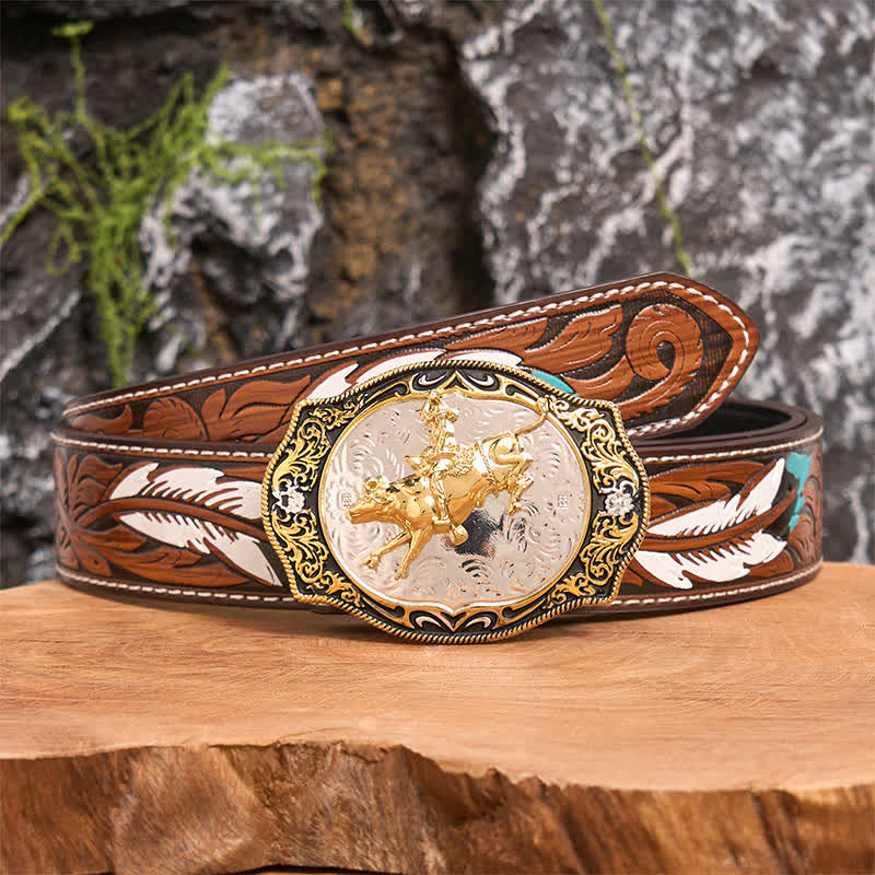 Gold & Black DIY Western Horse Riding Knight Cowboy Buckle Leather Belt - Image 8