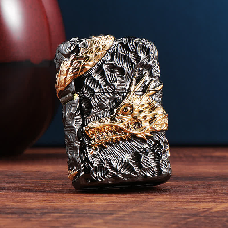 Gold & Black Dragon Tonardo Refillable Kerosene Lighter - Image 3