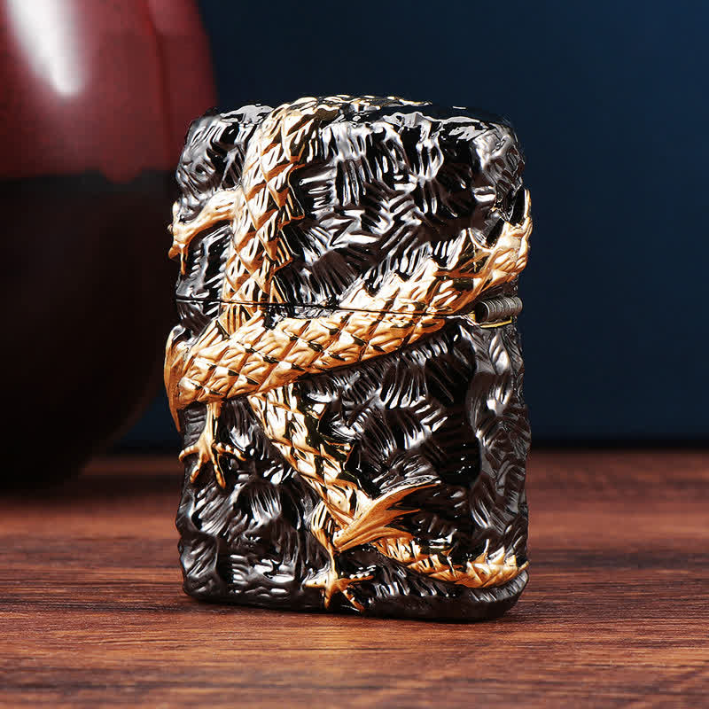 Gold & Black Dragon Tonardo Refillable Kerosene Lighter - Image 5