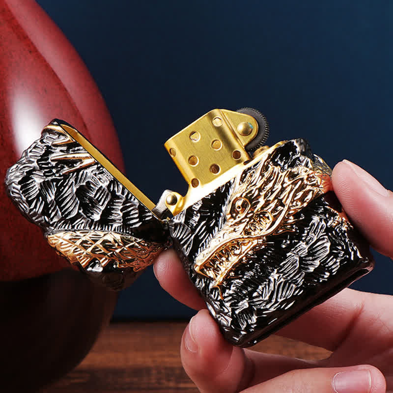 Gold & Black Dragon Tonardo Refillable Kerosene Lighter - Image 6