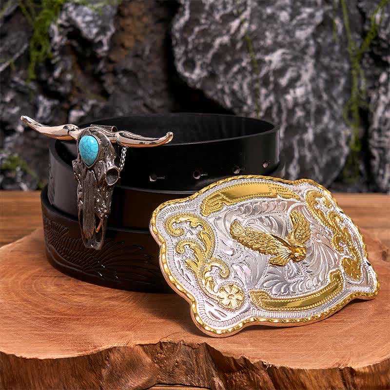 Gold Eagle DIY Belt Buckle Turquoise Longhorn Bull Pendant Bundle Set