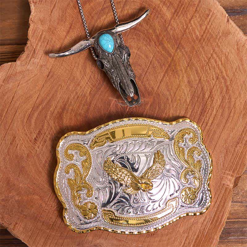 Gold Eagle DIY Belt Buckle Turquoise Longhorn Bull Pendant Bundle Set - Image 2