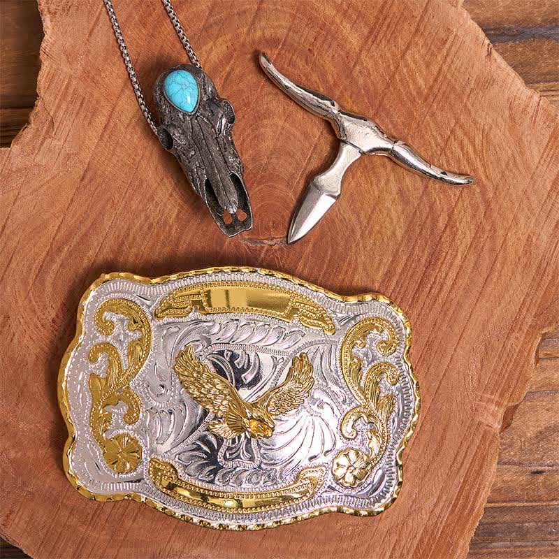 Gold Eagle DIY Belt Buckle Turquoise Longhorn Bull Pendant Bundle Set - Image 3