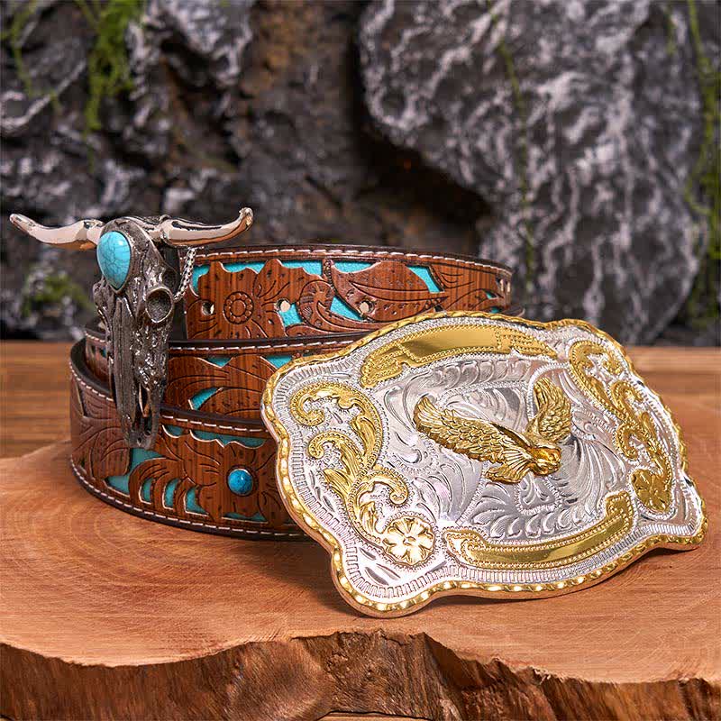 Gold Eagle DIY Belt Buckle Turquoise Longhorn Bull Pendant Bundle Set - Image 4