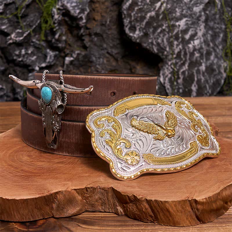 Gold Eagle DIY Belt Buckle Turquoise Longhorn Bull Pendant Bundle Set - Image 6