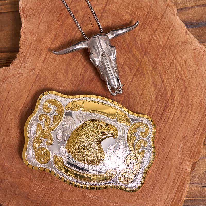 Gold Eagle Head DIY Belt Buckle Longhorn Bull Pendant Bundle Set - Image 2