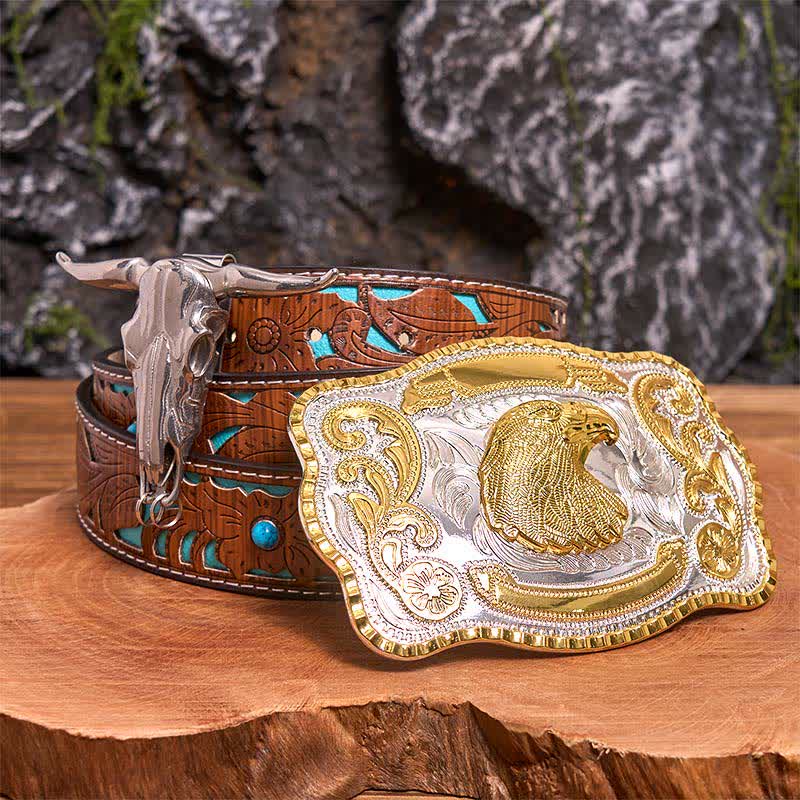 Gold Eagle Head DIY Belt Buckle Longhorn Bull Pendant Bundle Set - Image 4