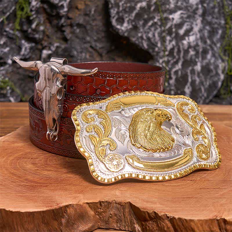 Gold Eagle Head DIY Belt Buckle Longhorn Bull Pendant Bundle Set - Image 7