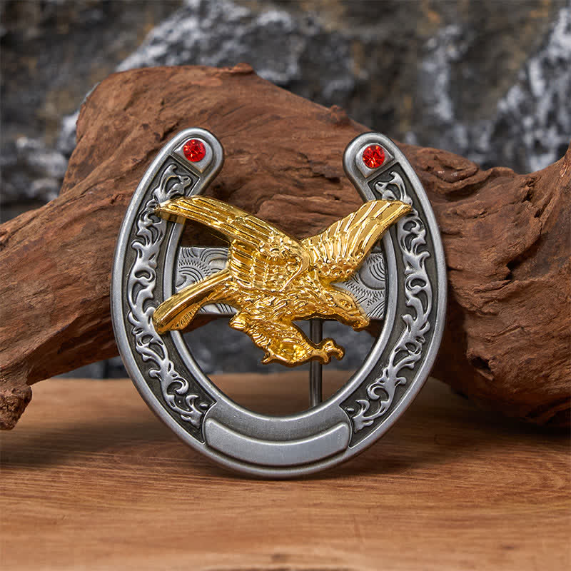 Gold Eagle Western Horseshoe Shape Buckle Leather Belt