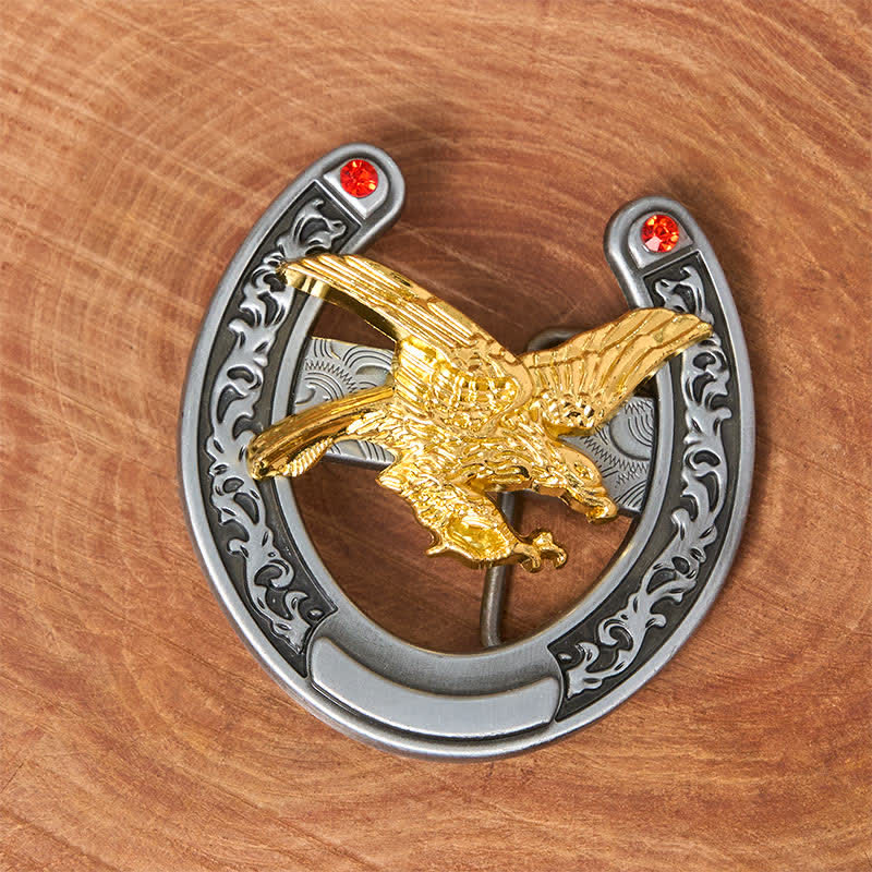 Gold Eagle Western Horseshoe Shape Buckle Leather Belt - Image 2