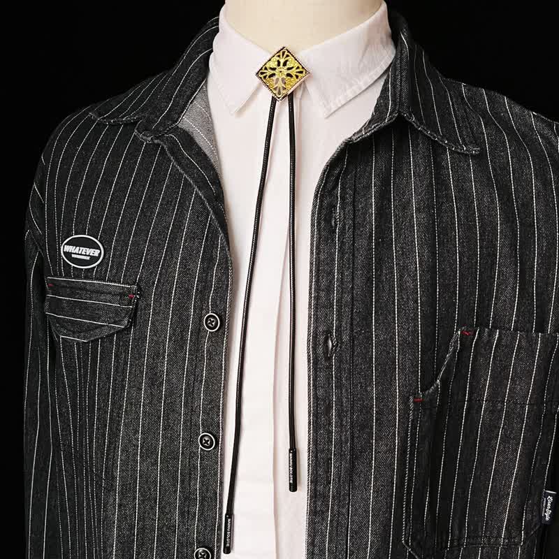 Gold Flower Pattern Diamond Shape Bolo Tie - Image 5