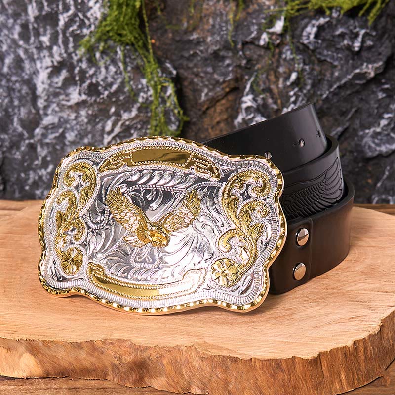 Gold Flying Eagle DIY Western Cowboy Buckle Leather Belt - Image 6