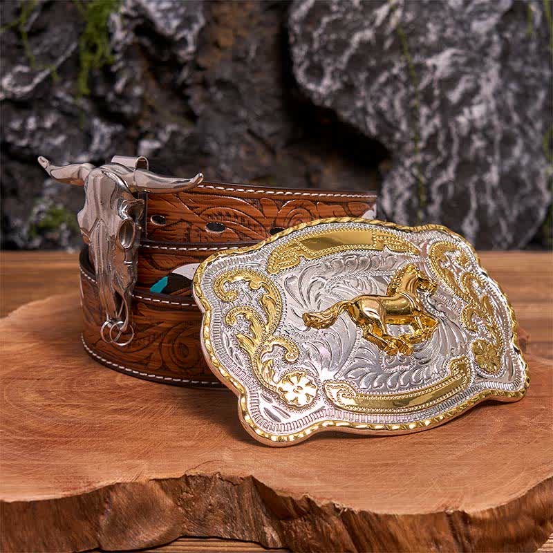 Gold Horse DIY Belt Buckle Longhorn Bull Pendant Bundle Set
