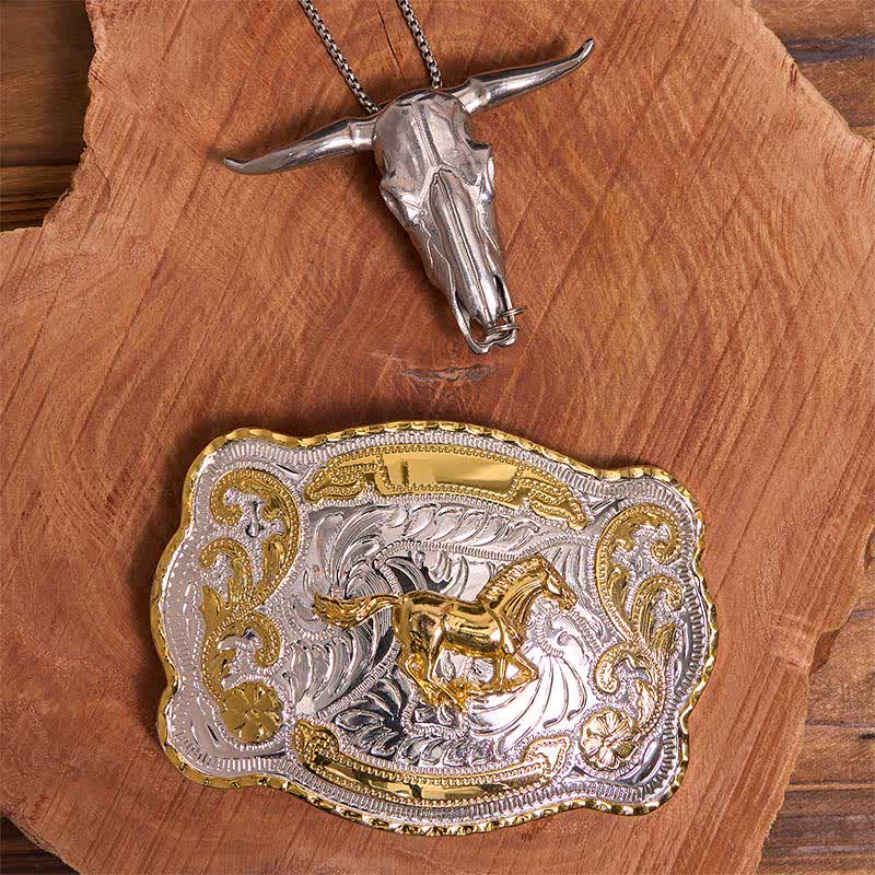 Gold Horse DIY Belt Buckle Longhorn Bull Pendant Bundle Set - Image 2