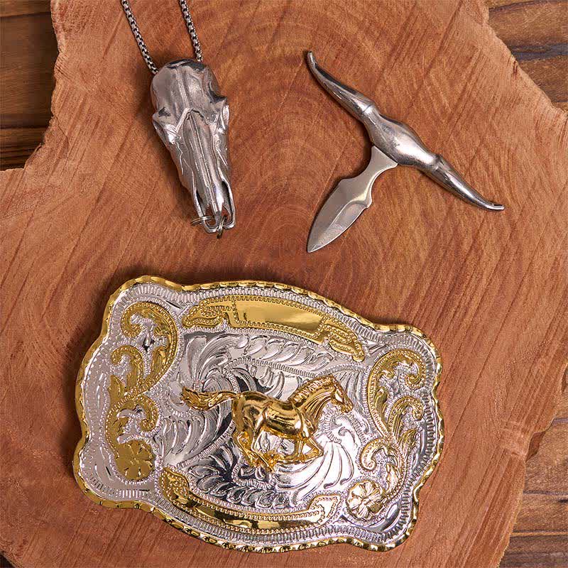 Gold Horse DIY Belt Buckle Longhorn Bull Pendant Bundle Set - Image 3