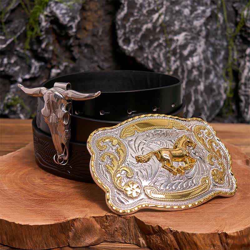Gold Horse DIY Belt Buckle Longhorn Bull Pendant Bundle Set - Image 4