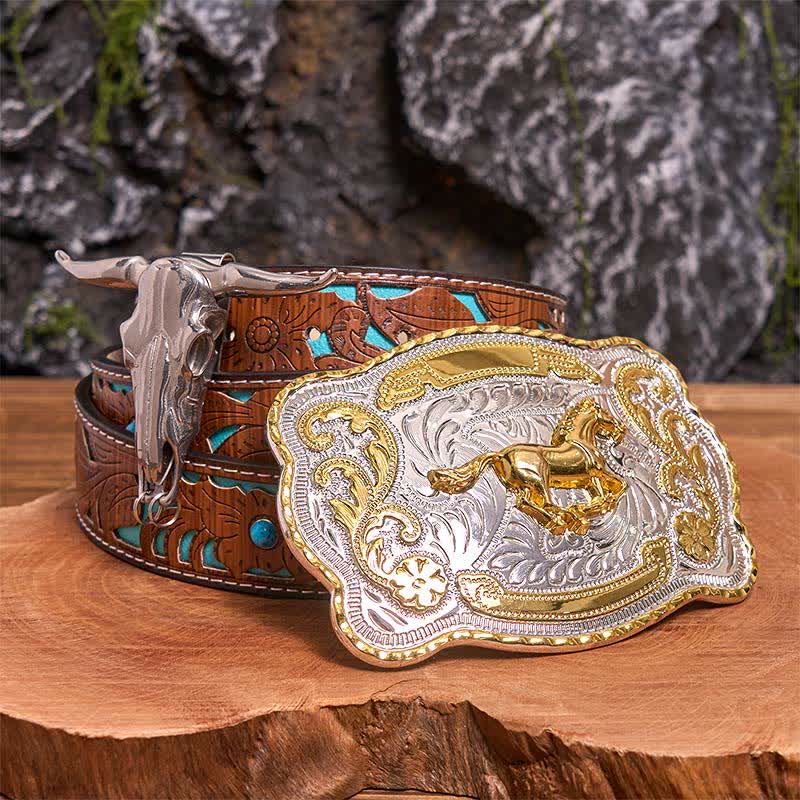 Gold Horse DIY Belt Buckle Longhorn Bull Pendant Bundle Set - Image 5