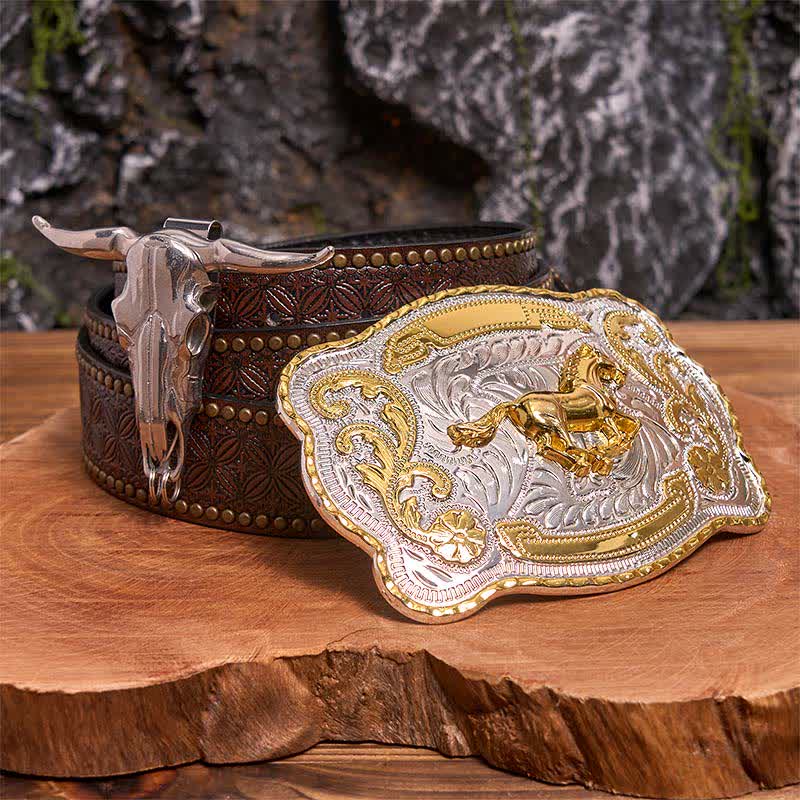 Gold Horse DIY Belt Buckle Longhorn Bull Pendant Bundle Set - Image 6