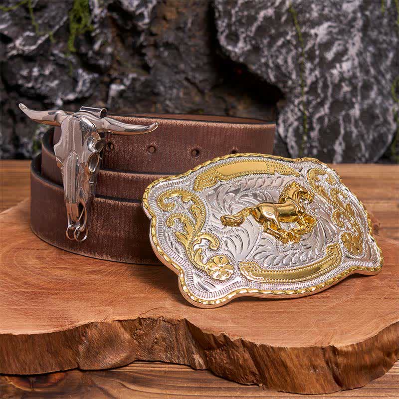 Gold Horse DIY Belt Buckle Longhorn Bull Pendant Bundle Set - Image 7