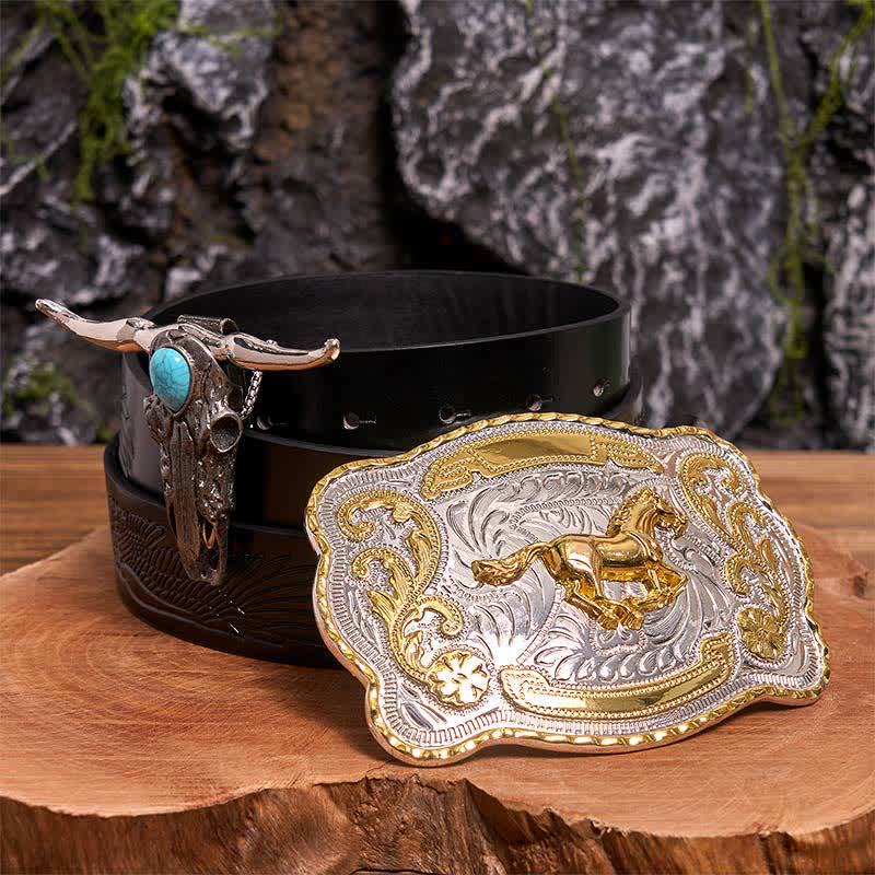 Gold Horse DIY Belt Buckle Turquoise Longhorn Bull Pendant Bundle Set - Image 4