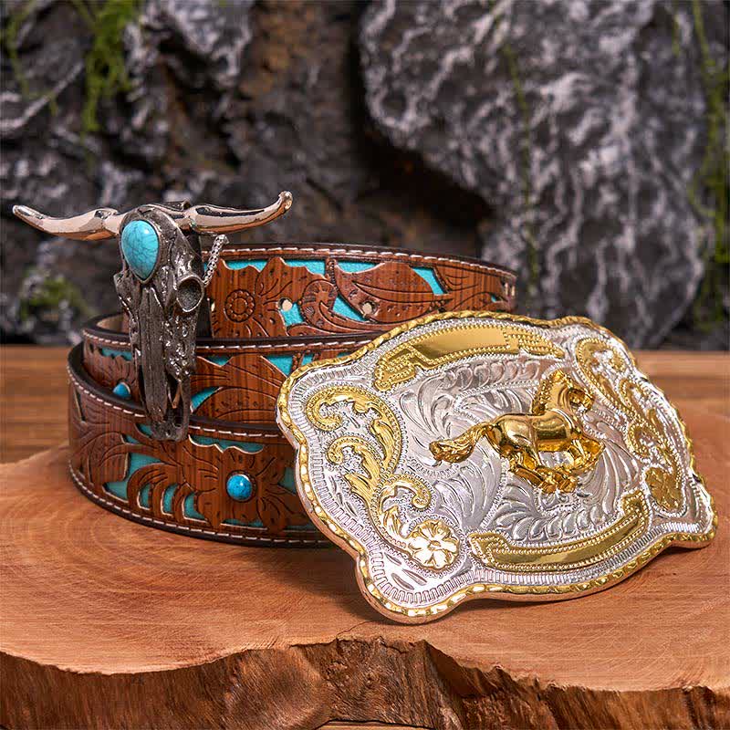 Gold Horse DIY Belt Buckle Turquoise Longhorn Bull Pendant Bundle Set - Image 5
