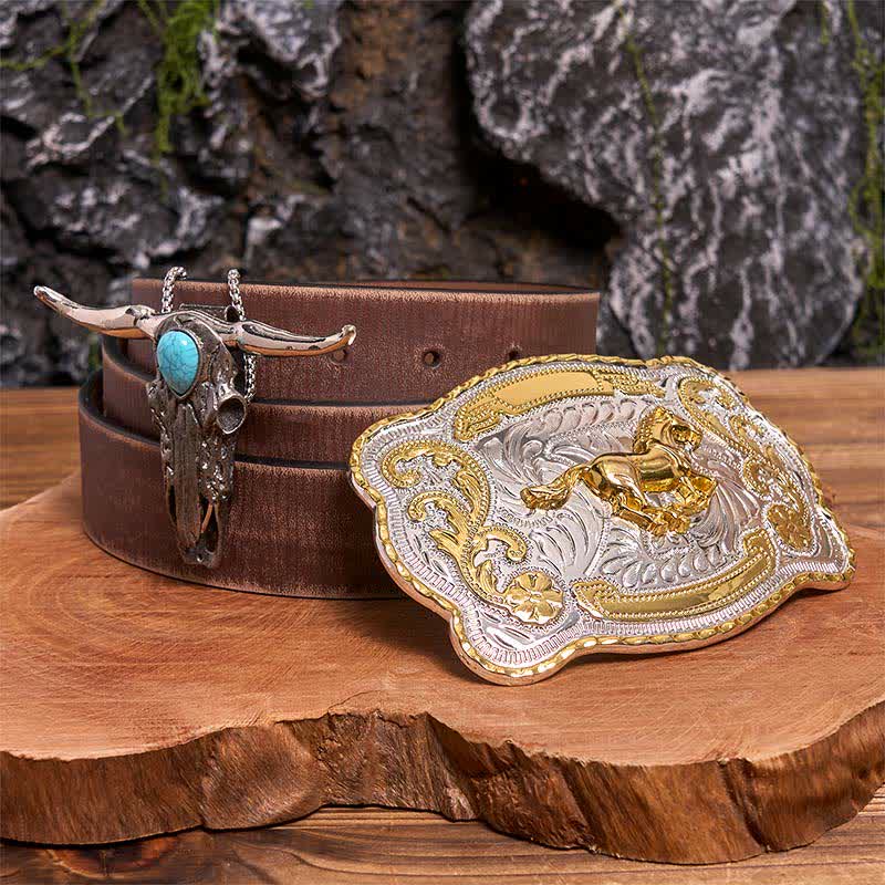 Gold Horse DIY Belt Buckle Turquoise Longhorn Bull Pendant Bundle Set - Image 7