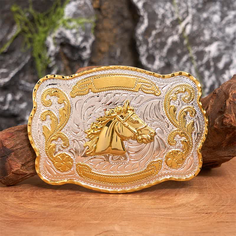 Gold Horse Head DIY Western Cowboy Buckle Leather Belt