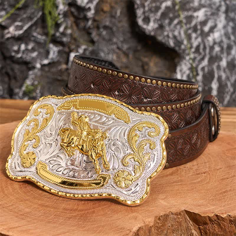 Gold Horseback Riding DIY Western Cowboy Buckle Leather Belt - Image 6