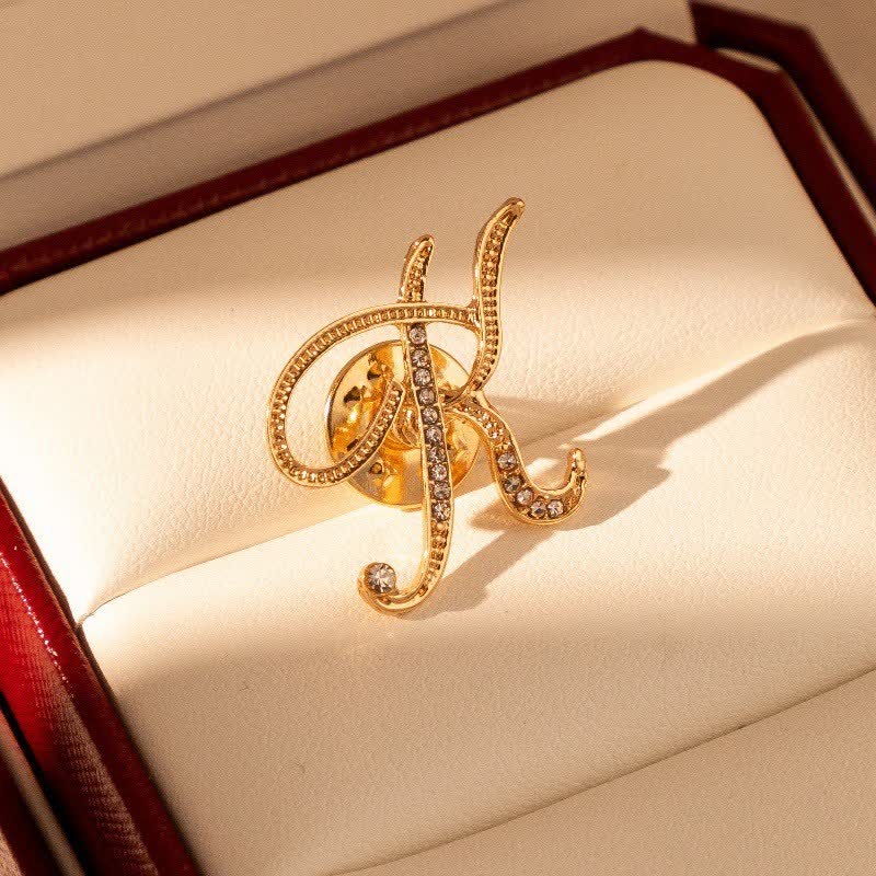 Gold Initial Letter 26 Alphabet Rhinestone Brooch - Image 12