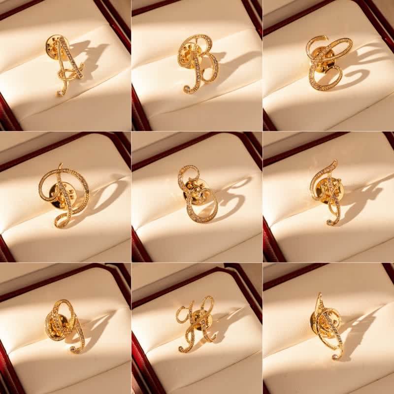 Gold Initial Letter 26 Alphabet Rhinestone Brooch - Image 2
