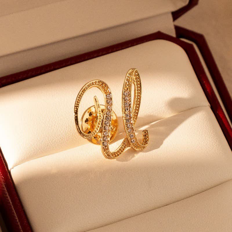 Gold Initial Letter 26 Alphabet Rhinestone Brooch - Image 22