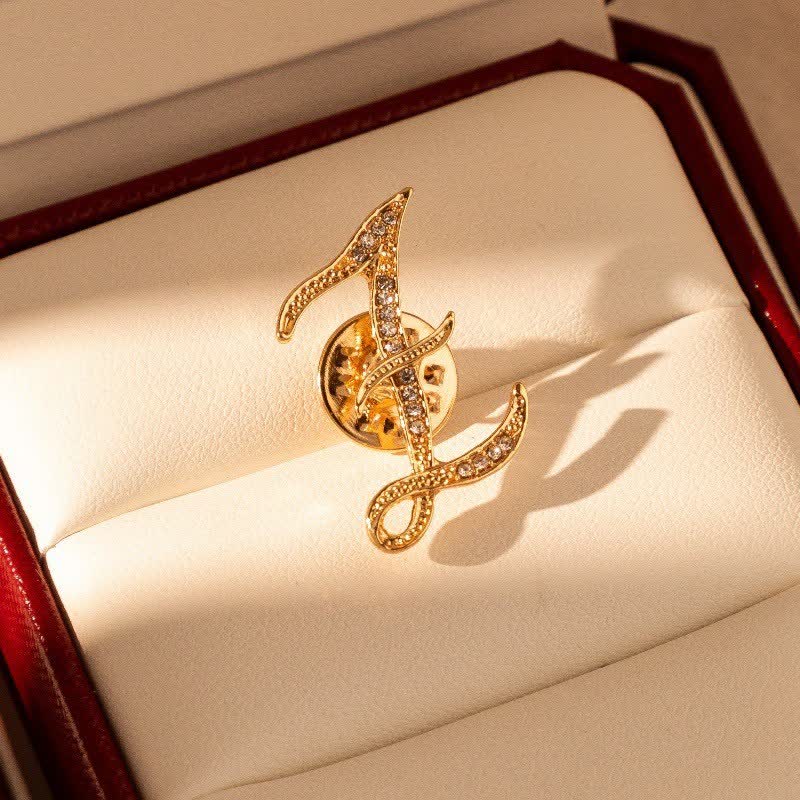 Gold Initial Letter 26 Alphabet Rhinestone Brooch - Image 27